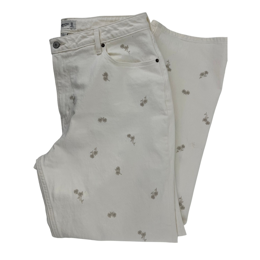 Abercrombie Fitch Embroidered Straight Leg Jeans Cream Size 33x33 sz 16 90's mom